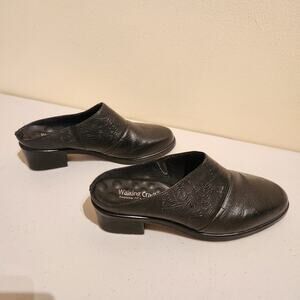 Walking Cradle Sz 7.5 Black Leather Womens Slip on Mule Booties Comfort Shoes